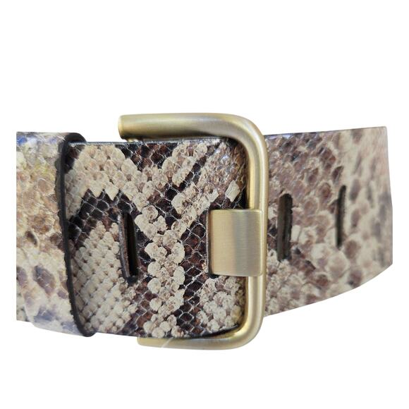 Banana Republic Italian Leather Snakeskin Belt S Brown Tan Gold NWT $98 - Picture 3 of 6